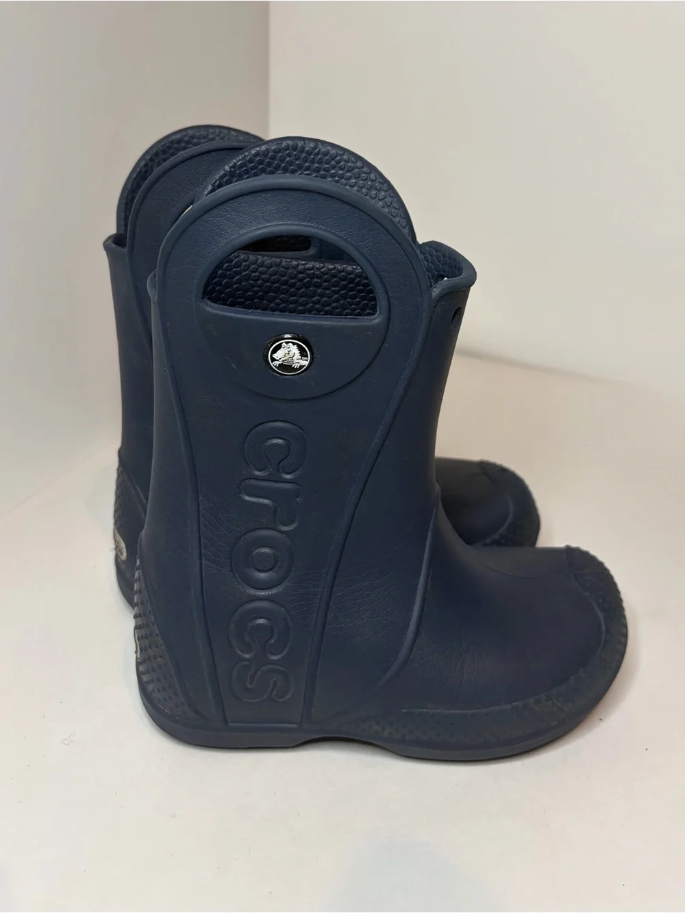 Crocs Kids Navy Blue Waterproof Rain Boots with handles Kids Size 10